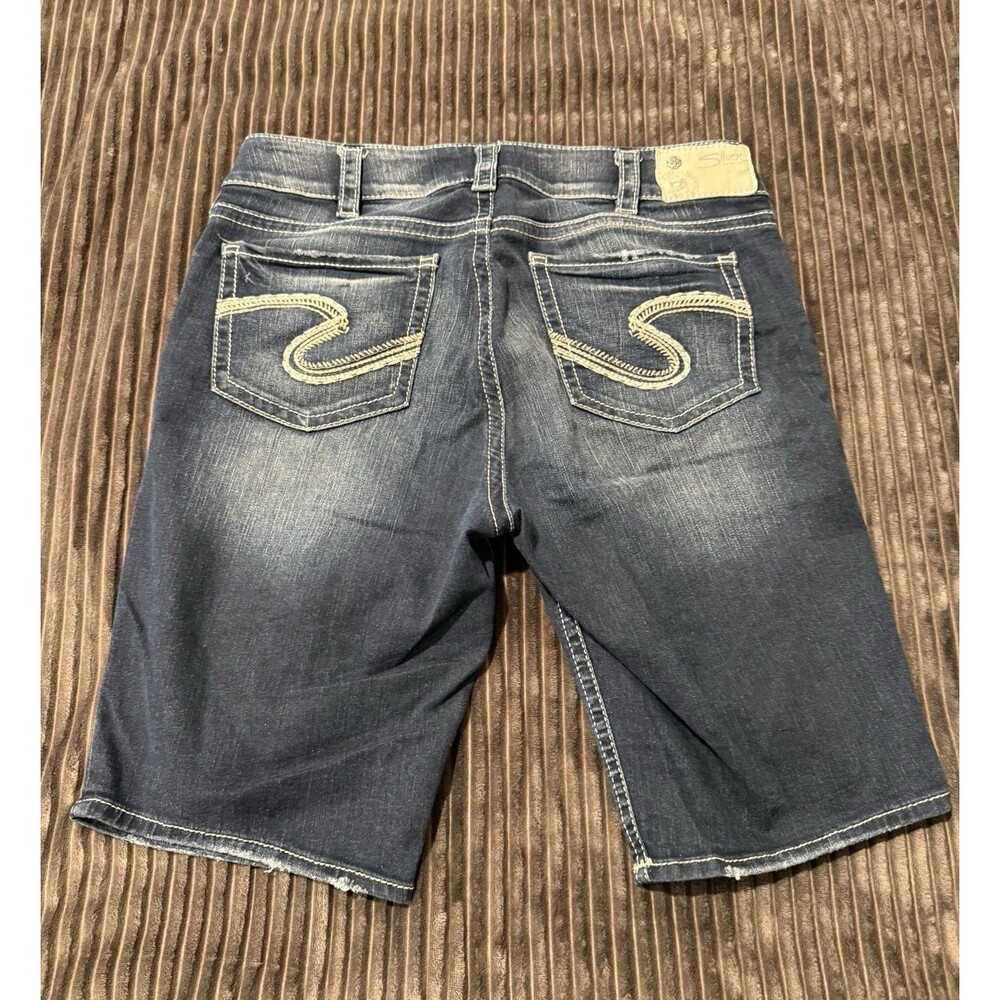 Silver Jeans Suki Bermuda Jean Shorts Size W31 L11 Dark Wash/Faded - Picture 6 of 7